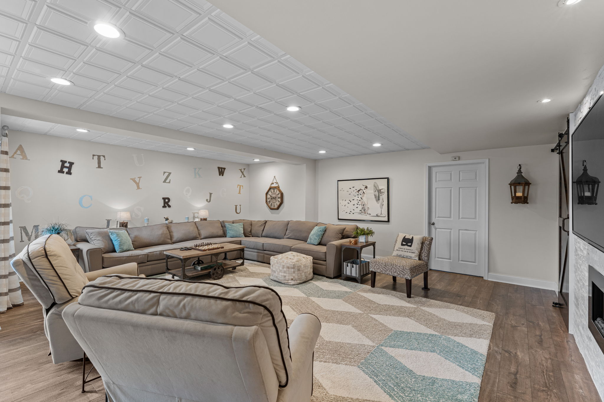 Spacious Modern Family Room in Basement