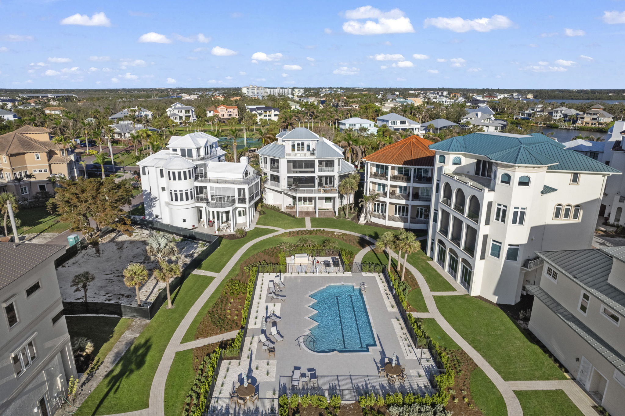 Aerial view of pool and home