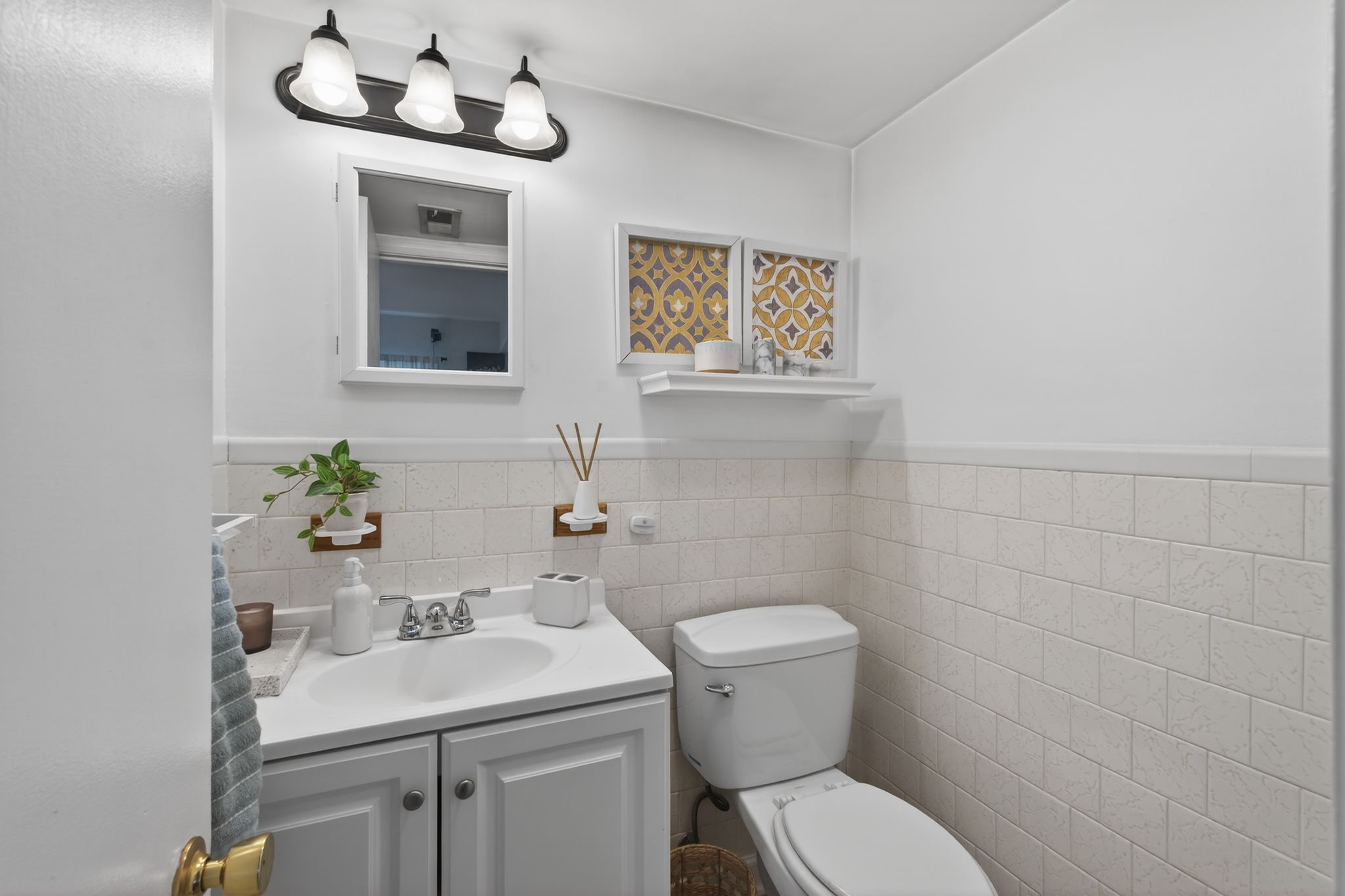Stylish main-level powder room.