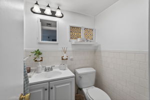 Stylish main-level powder room.