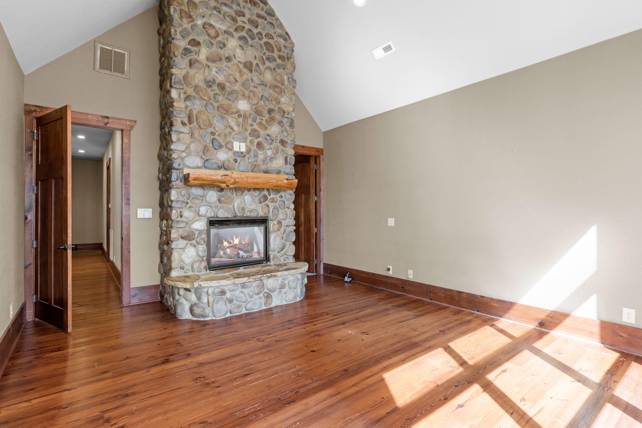 Master bedroon stone fireplace