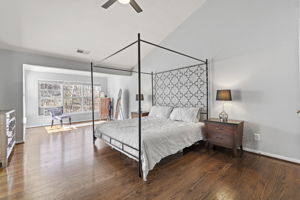 Spacious primary bedroom on the top level