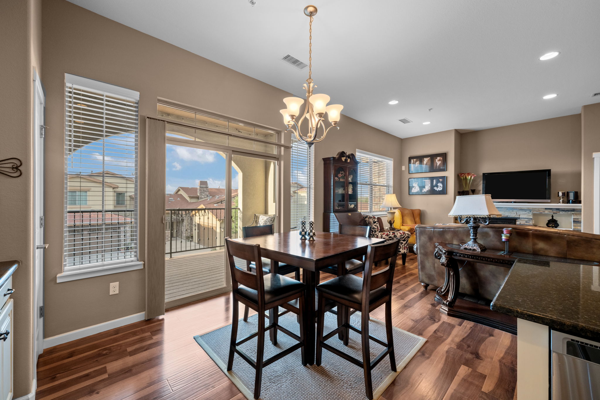 View of Dining Room and Covered Patio from Kitchen