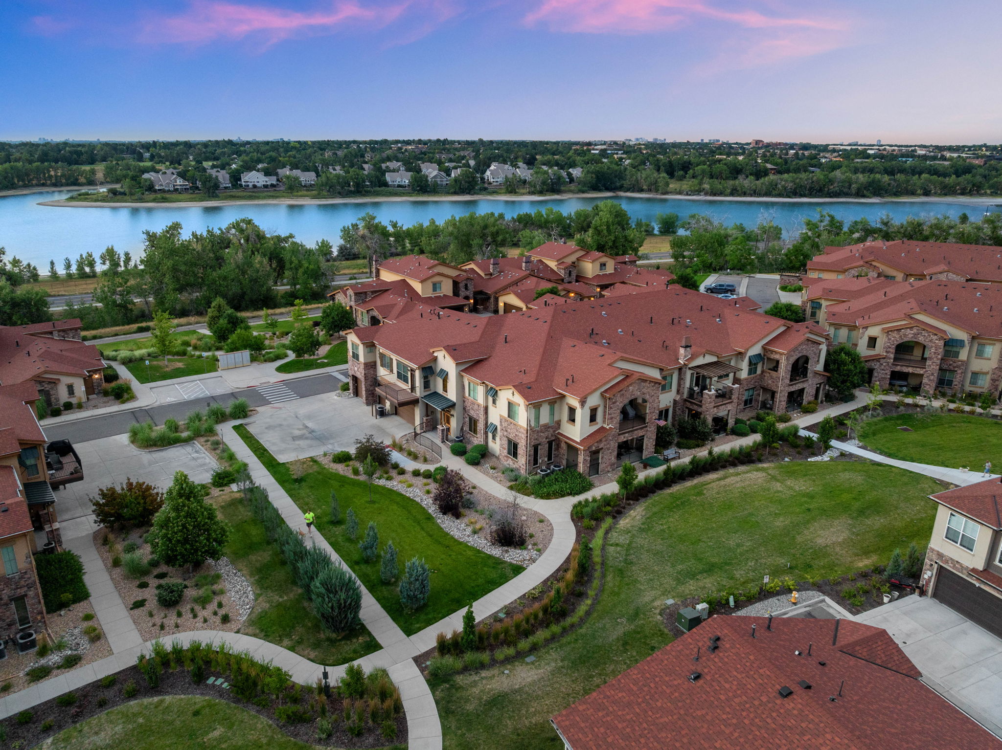 View directly north of building with promenade in foreground