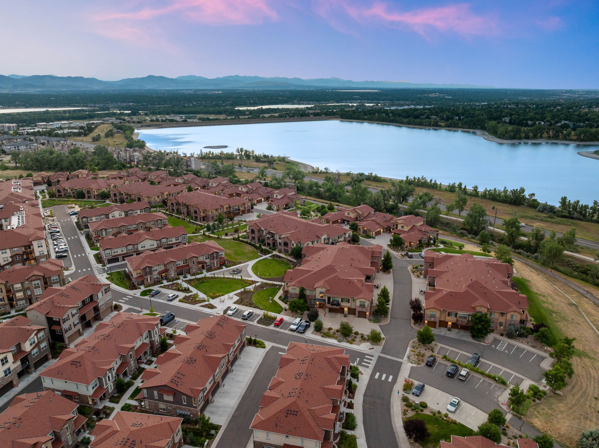 Overall view of complex, McLellan Reservoir and Mountains