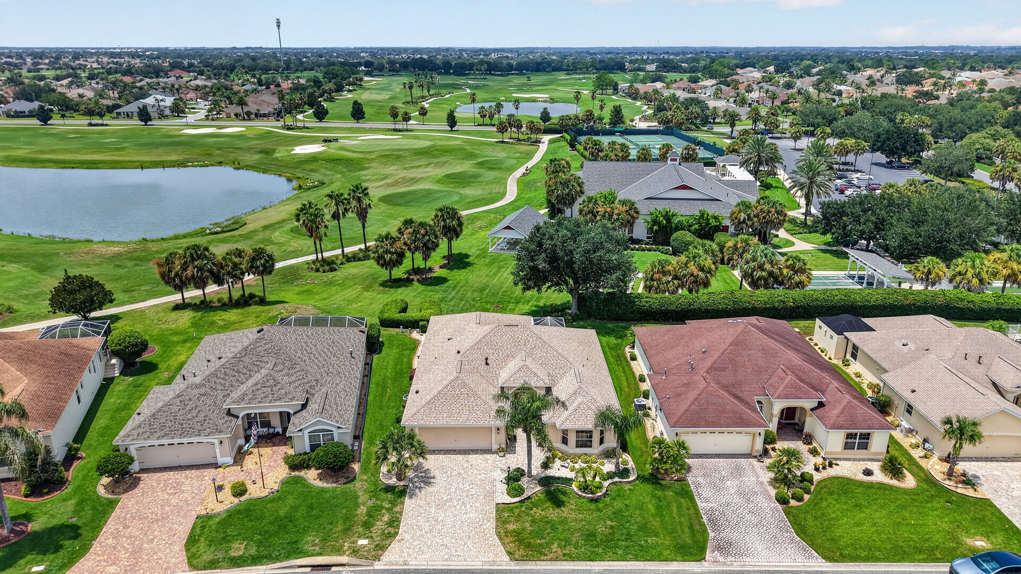 Aerial Front Elevation with  Golf and Water Views