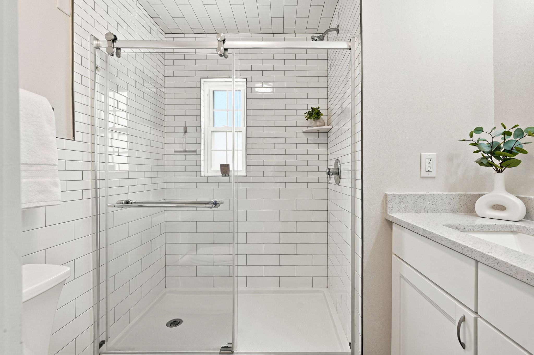 Updated shower, tile and glass doors