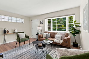 Living room with bay window facing Botanic Gardens