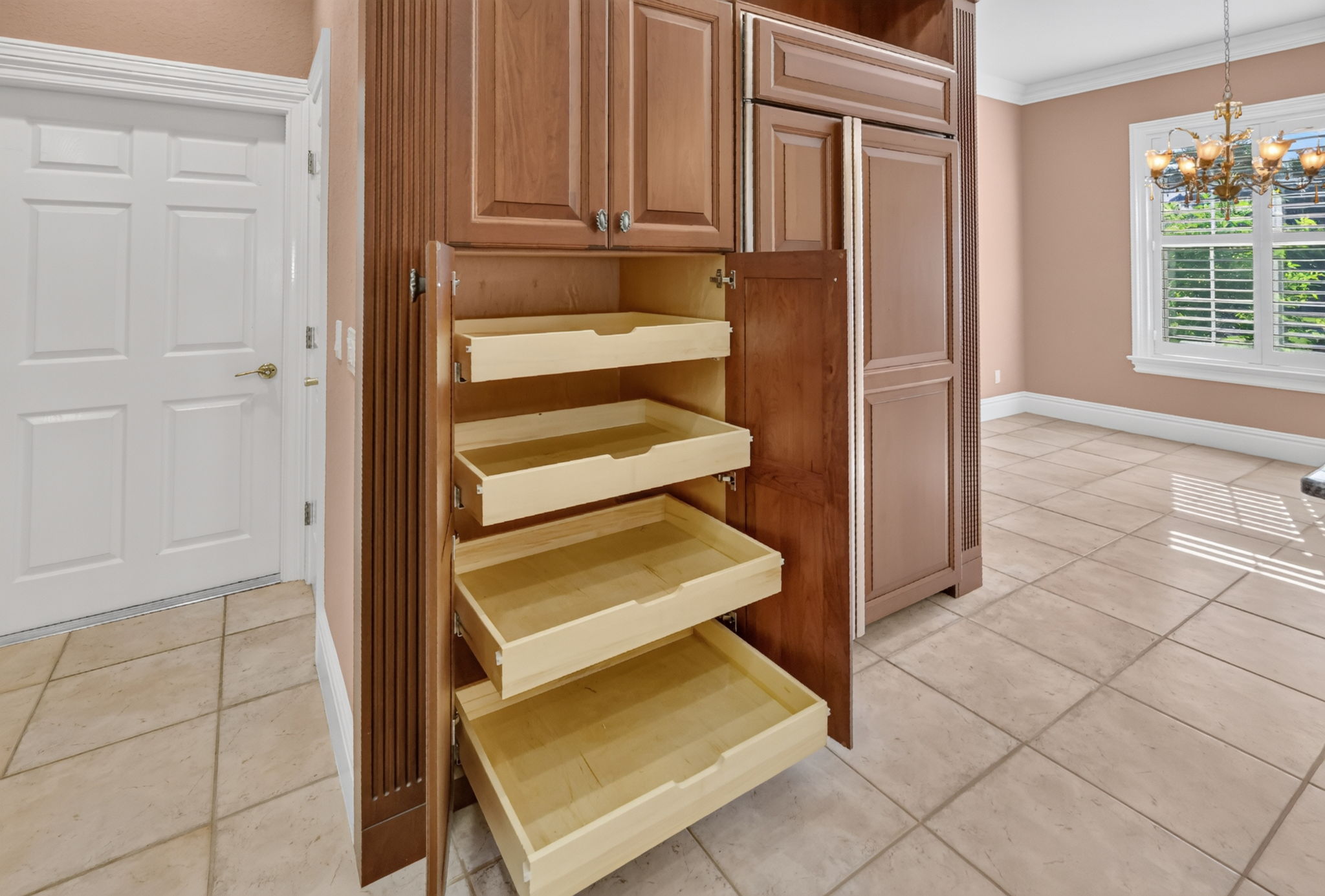Kitchen Built-In Double Pantry with Roll-Out Shelving