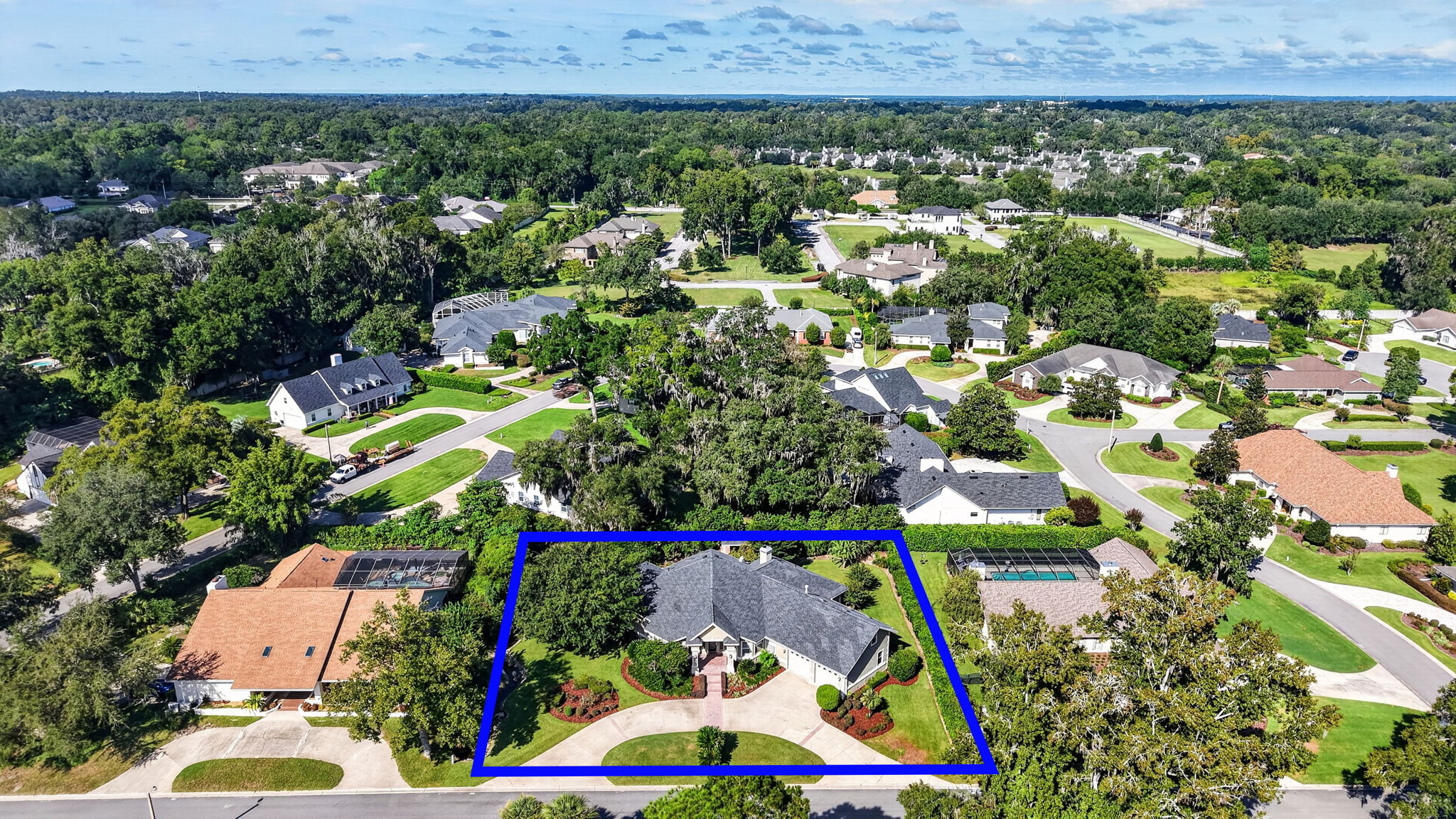 Aerial Front Elevation with Property Lines and ROOM FOR A POOL!