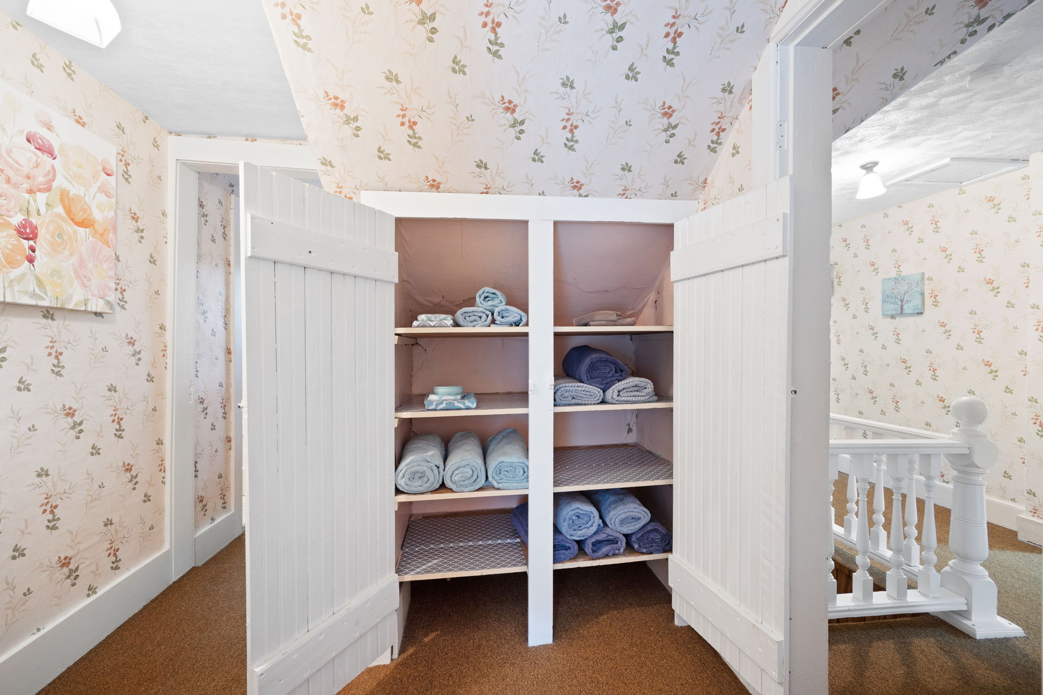 Large linen closet offers great storage