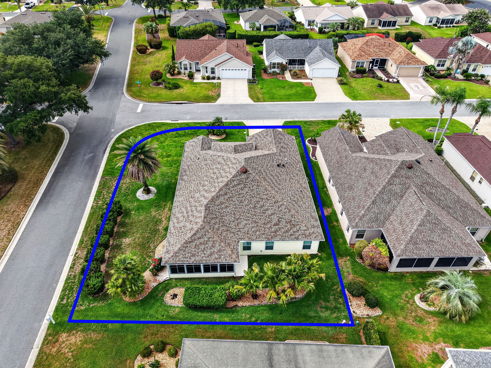 Aerial Rear Elevation with Property Lines and Large Corner Lot with ROOM FOR A POOL!