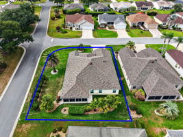 Aerial Rear Elevation with Property Lines and Large Corner Lot with ROOM FOR A POOL!