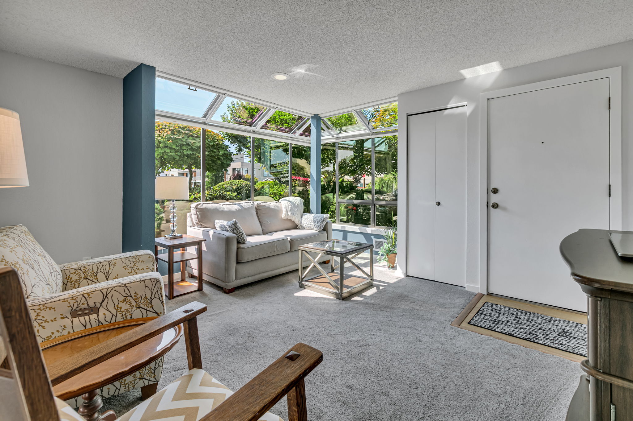 Front door opens to the living room with a convenient entry closet.
