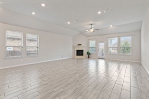 Living area with fireplace windows