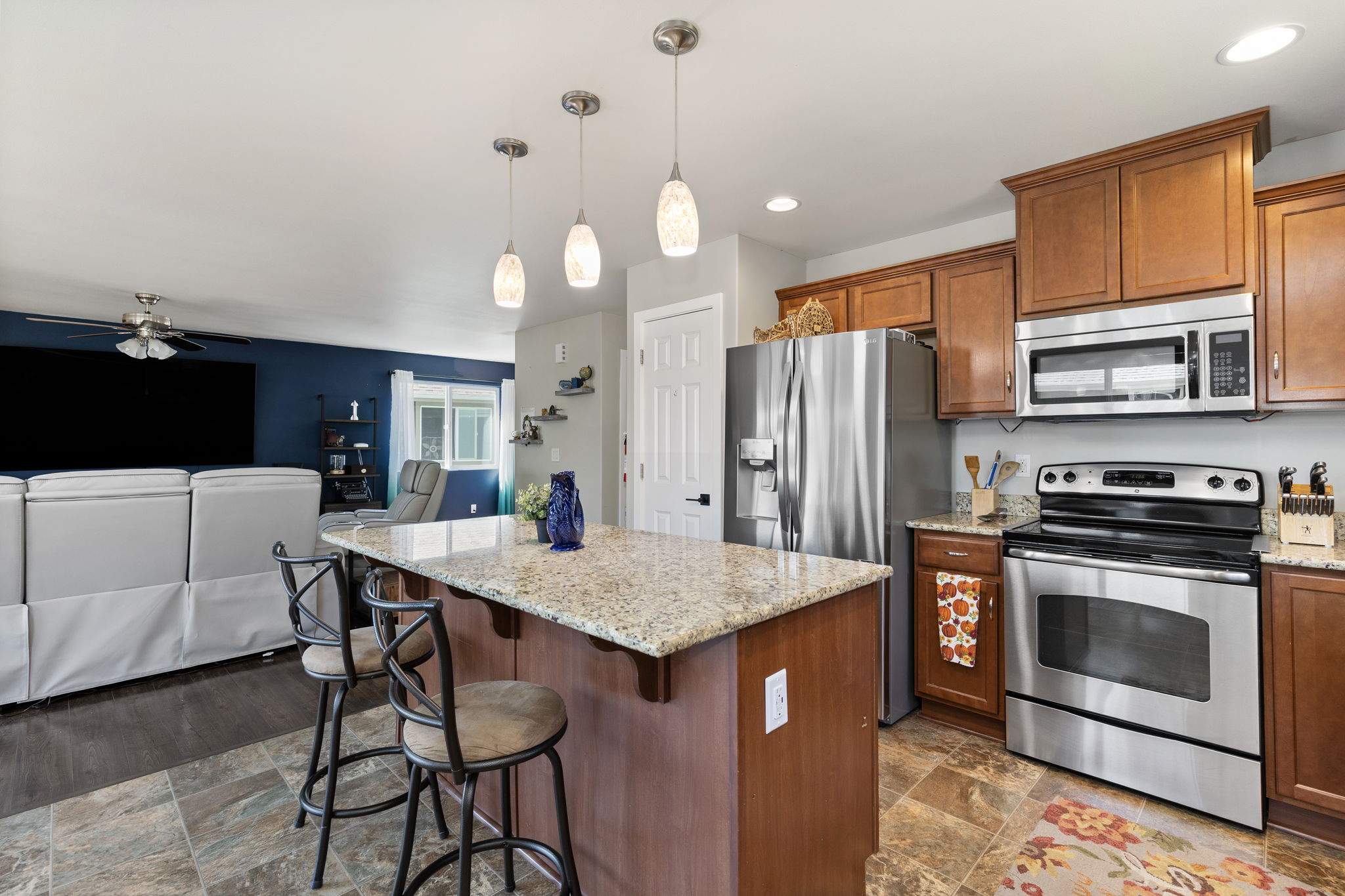 Large kitchen adjacent to dining room and living room!