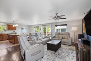 Main level living room, kitchen and dining.
