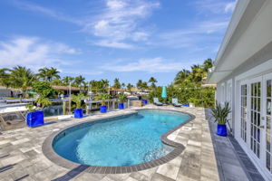 Saltwater pool is heated for use year-round