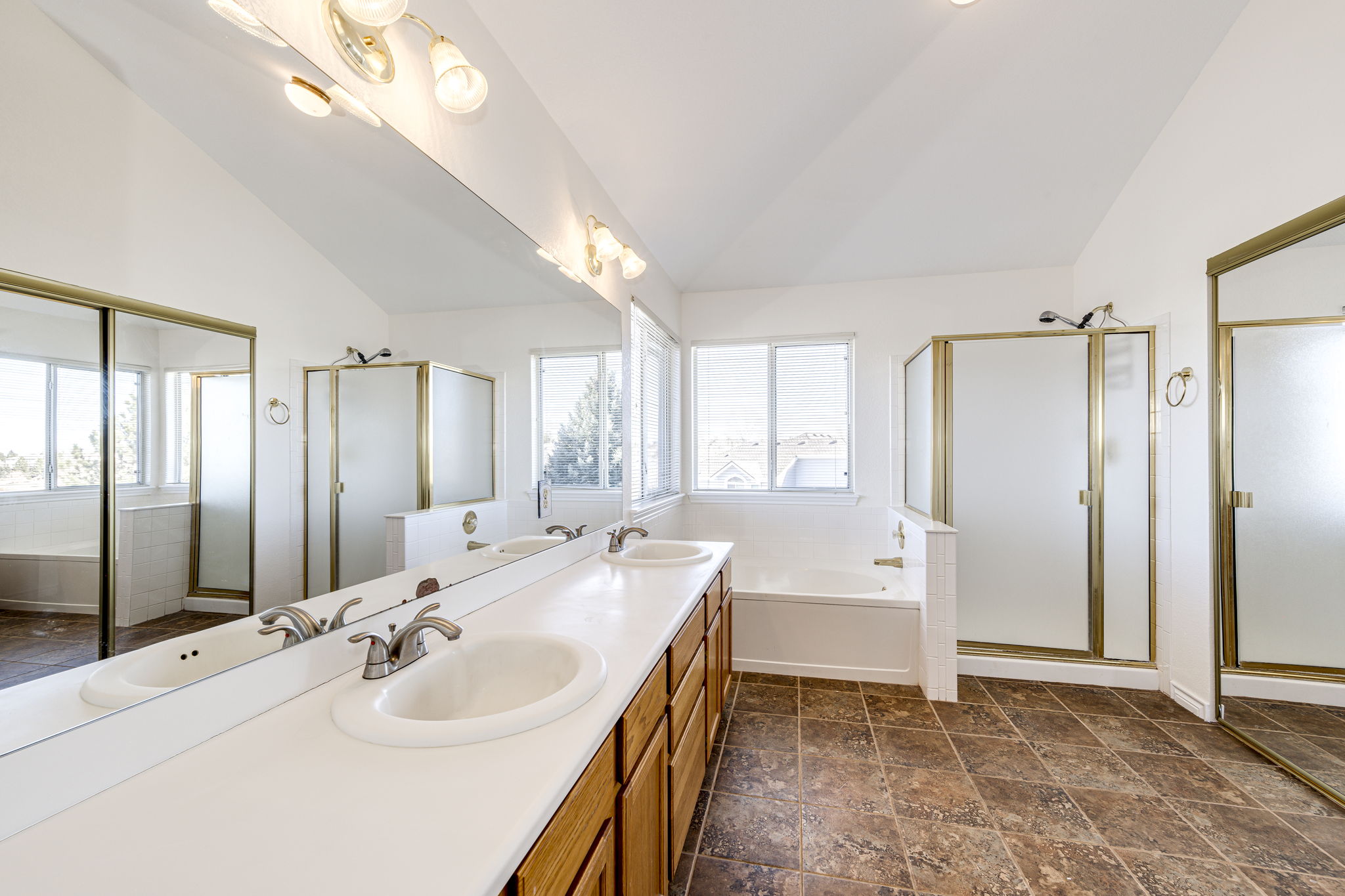 Primary bathroom that has a big walk-in closet!