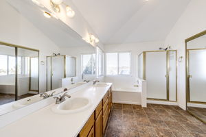 Primary bathroom that has a big walk-in closet!