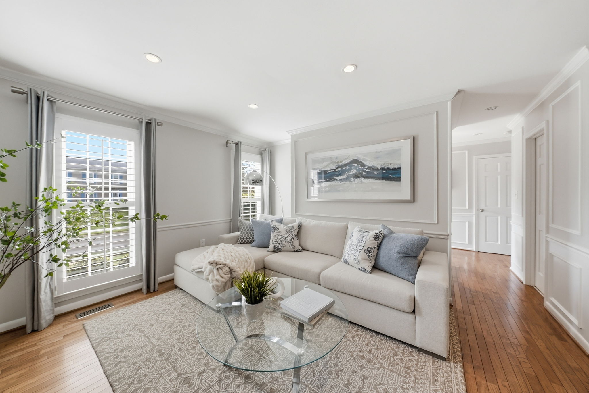 Recessed lighting and custom window blinds
