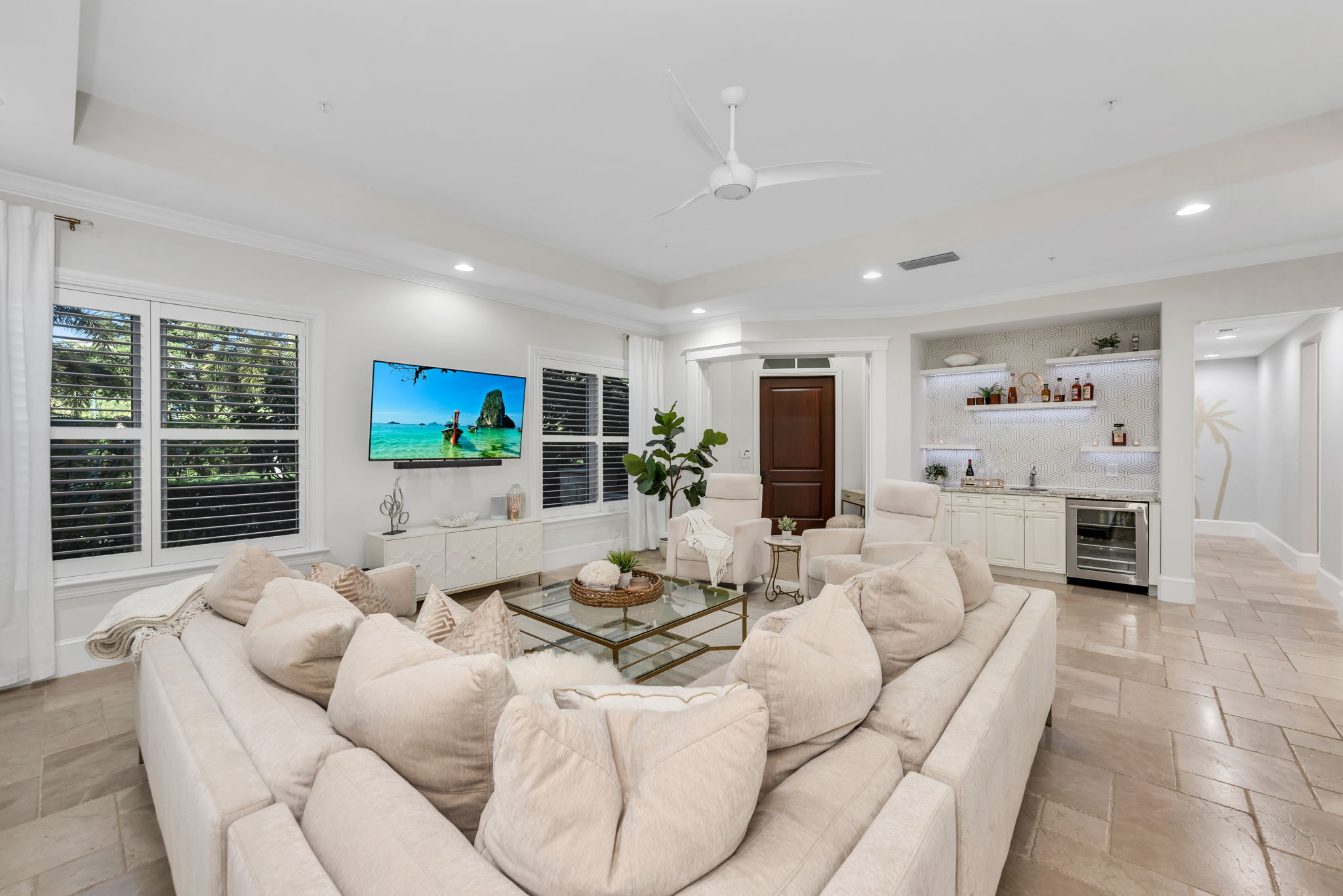 Alternate great room view with wet bar.