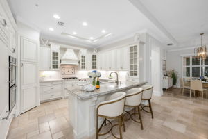Abundant cabinet storage with breakfast bar and walk-in pantry.