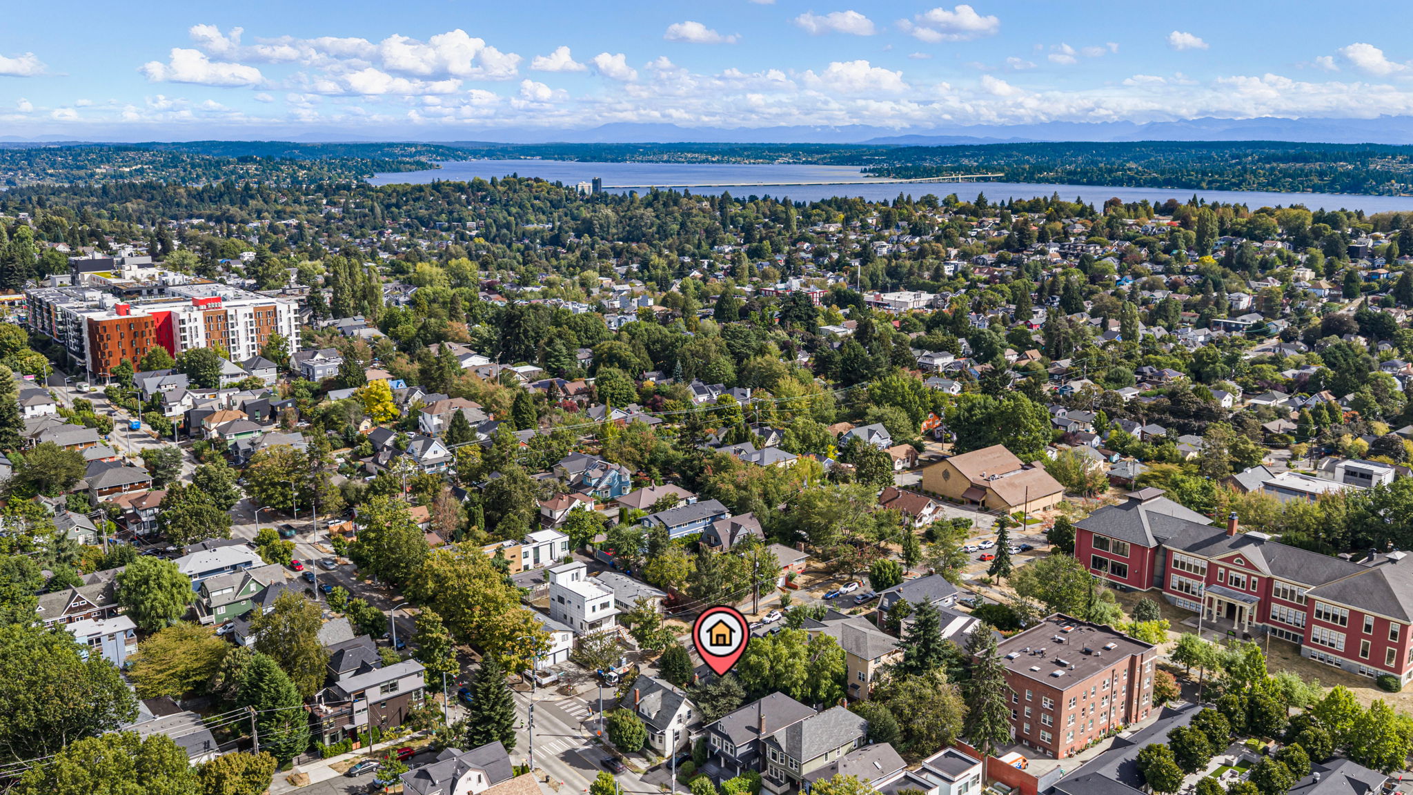 Looking southeast across the neighborhood toward Lake Washington.