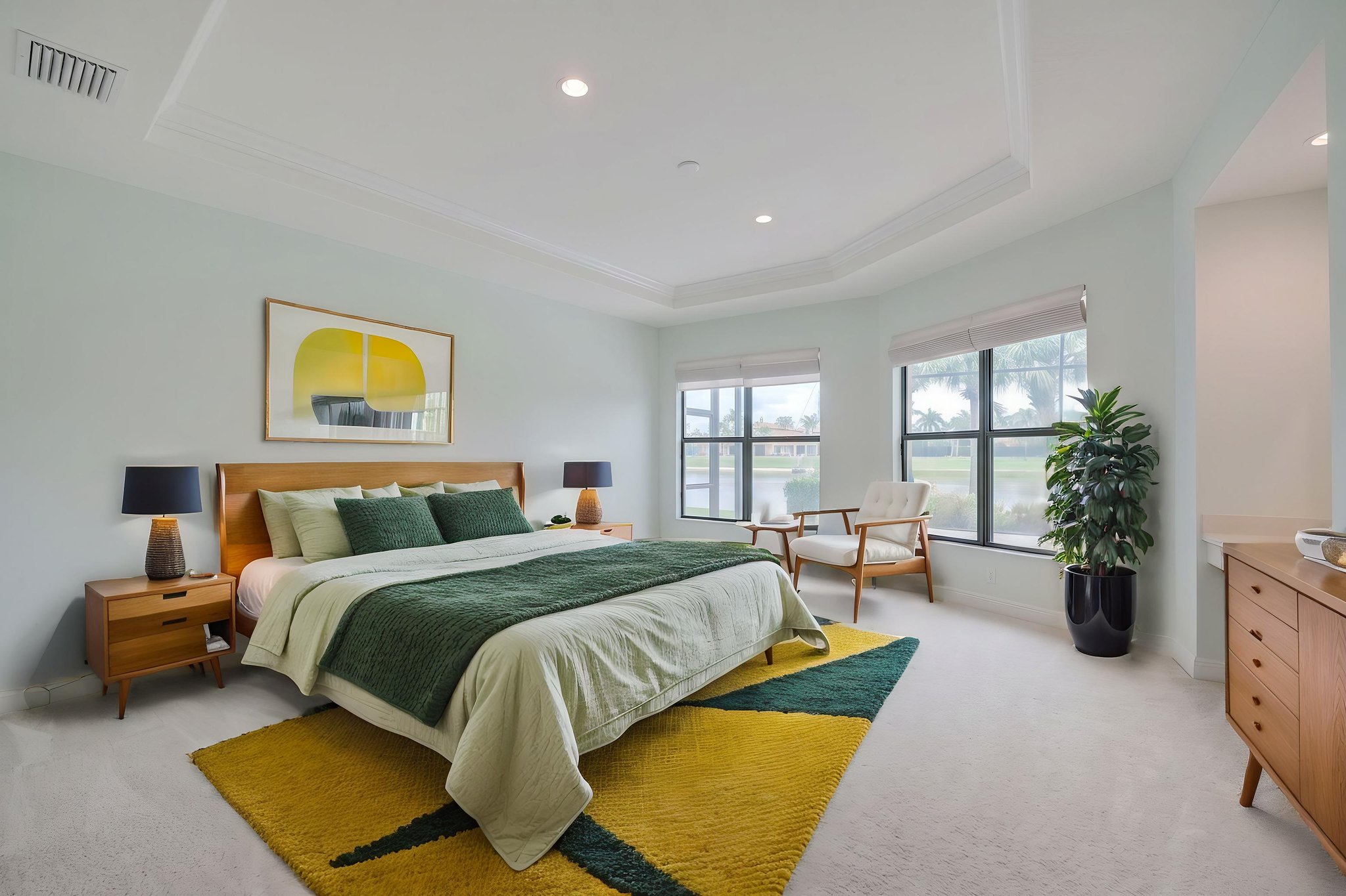 virtually staged primary bedroom  with sitting area
