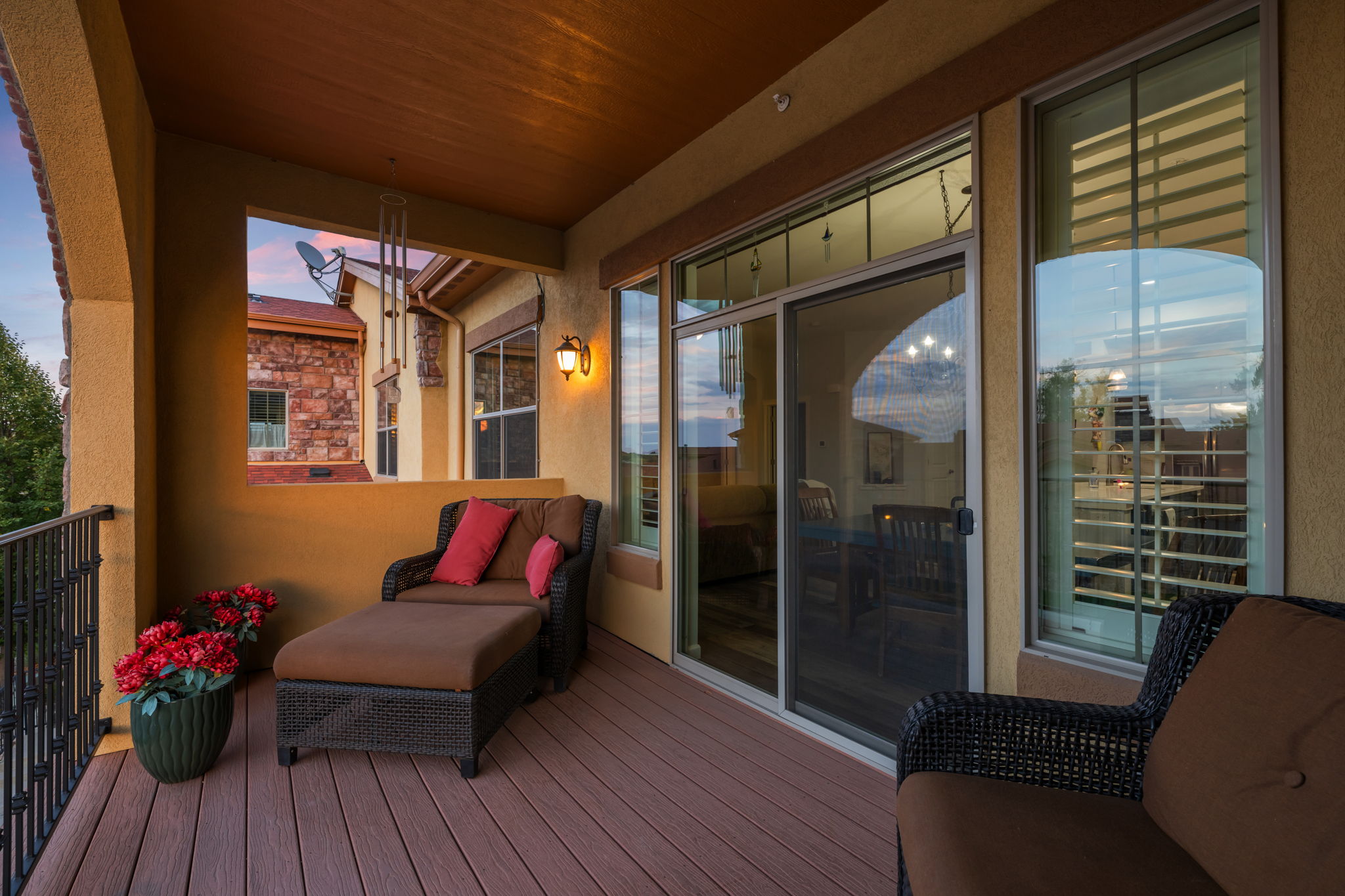 Oversize covered patio with door to dining room