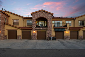 Rare covered balcony with stone accent, looking south