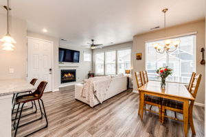 Living room area has a cozy fireplace to keep you warm on a chilly Colorado night!