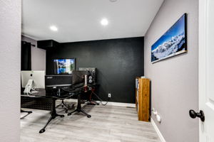 Basement bedroom currently being used as a home office