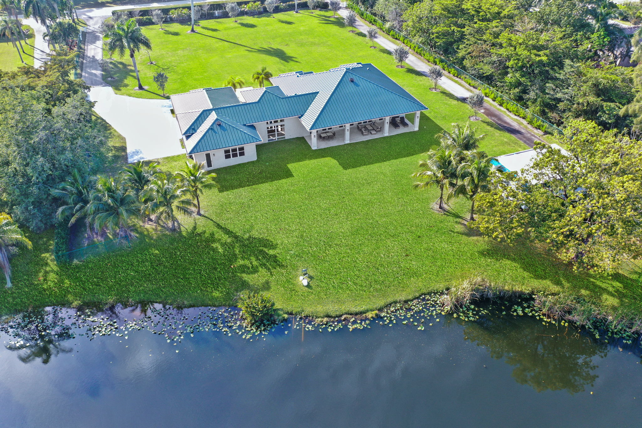 Aerial View - - Private, gated 2-acre Estate with Lake