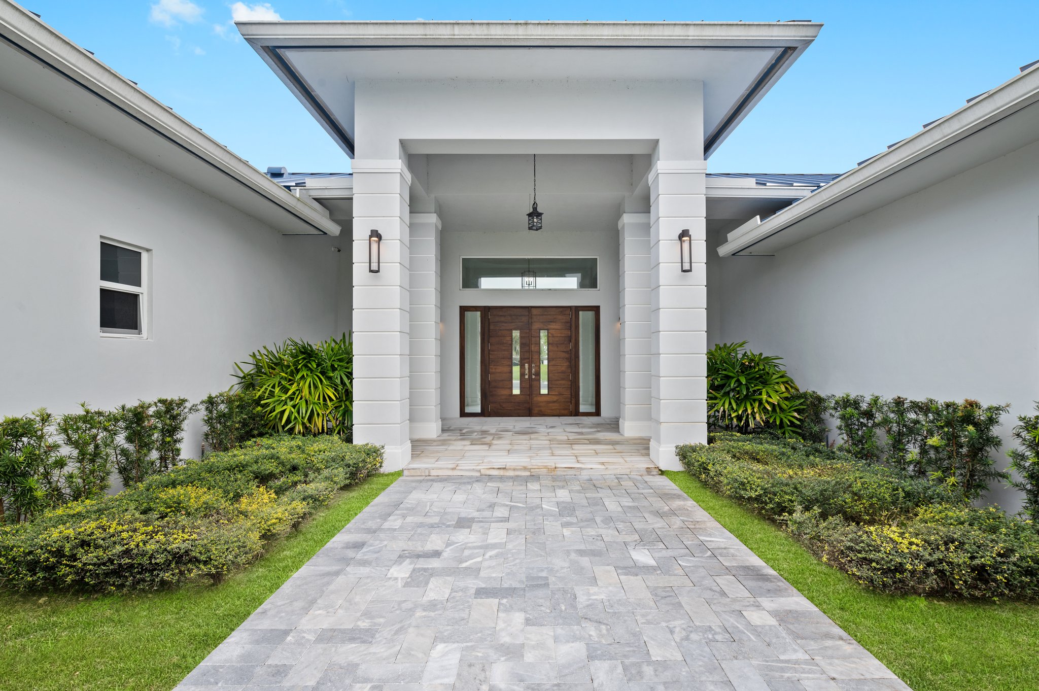 Entry - Front Porch and Entrance with Marble Tile and Pavers