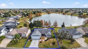 Aerial Front Elevation with Property Lines and Water Views