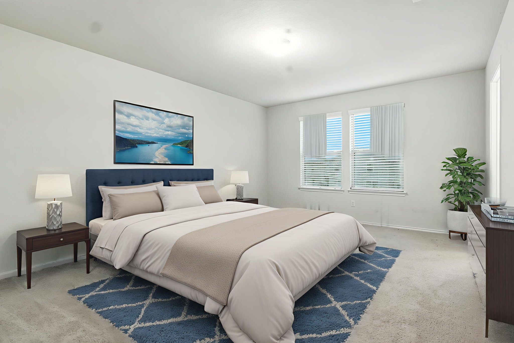 Virtually staged owner's suite demonstrates how spacious it is.