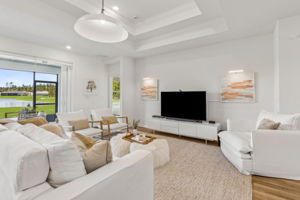 A built-in media alcove adds function and style to the living space...