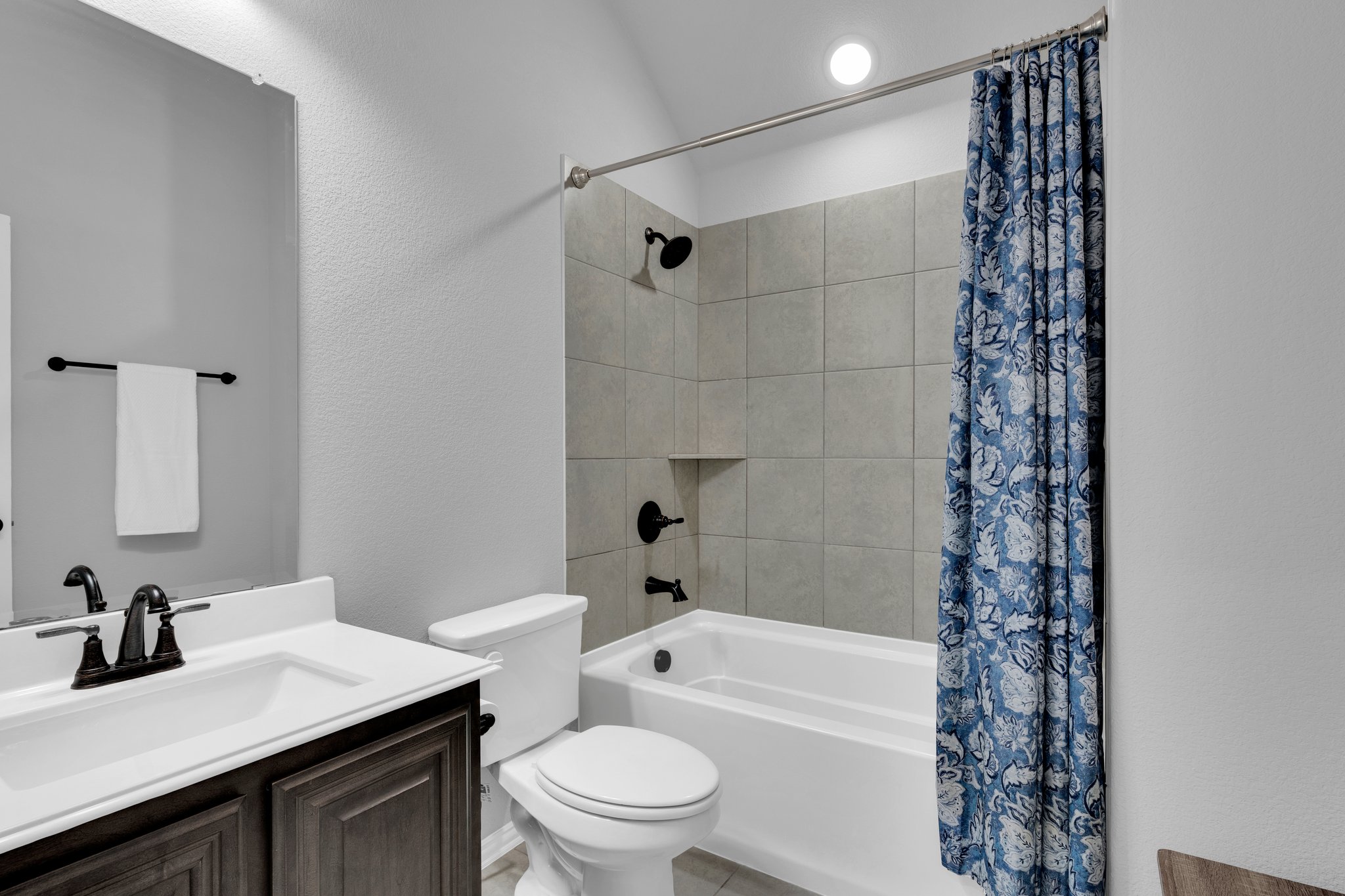 A fully equipped full bath ensures all the necessities are covered in the upstairs areas