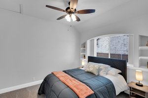 The beautiful built-ins allow for extra storage or display
