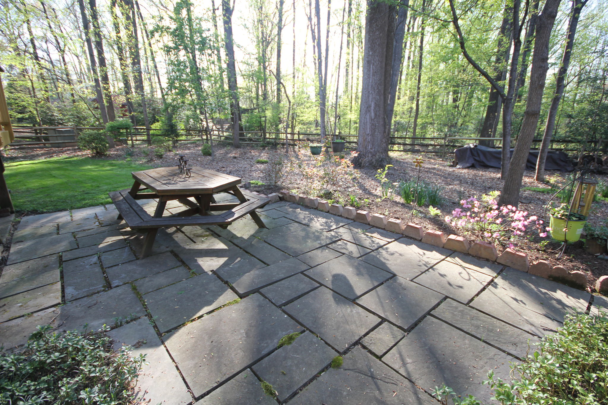 Tranquil patio in a lush garden