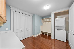 and drop zone cubbies and stackable washer and dryer