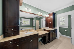 And dual sink vanity with make up area