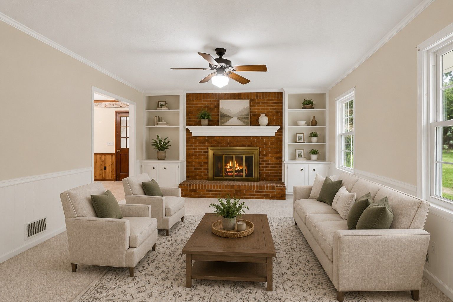 Family Room - Virtually Staged with new carpet & paint - AI Generated