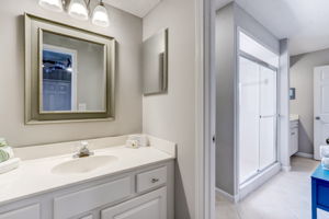 Each upstairs bedroom has a private vanity area