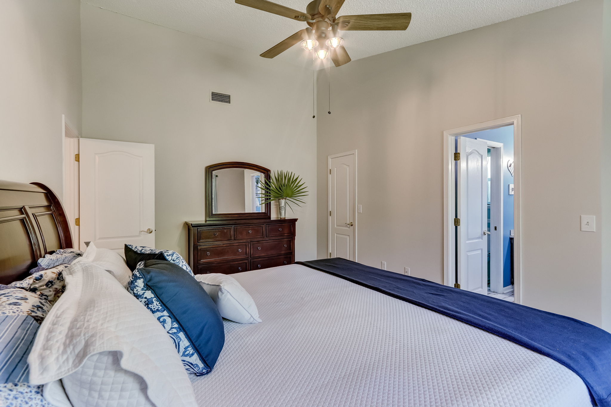 The master suite features a generously sized walk-in closet and bath.