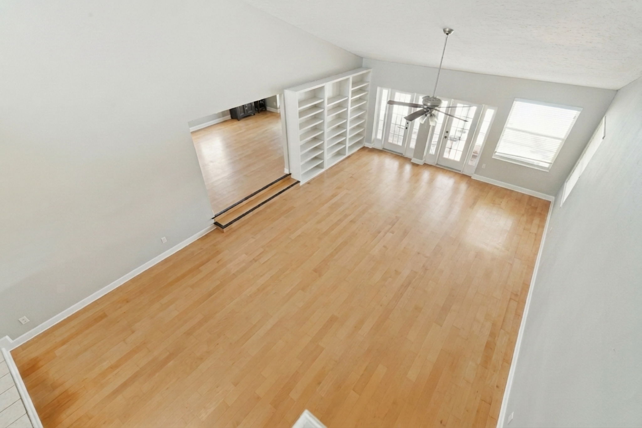 Overhead view of the family room looking down from entryway to upstairs area.