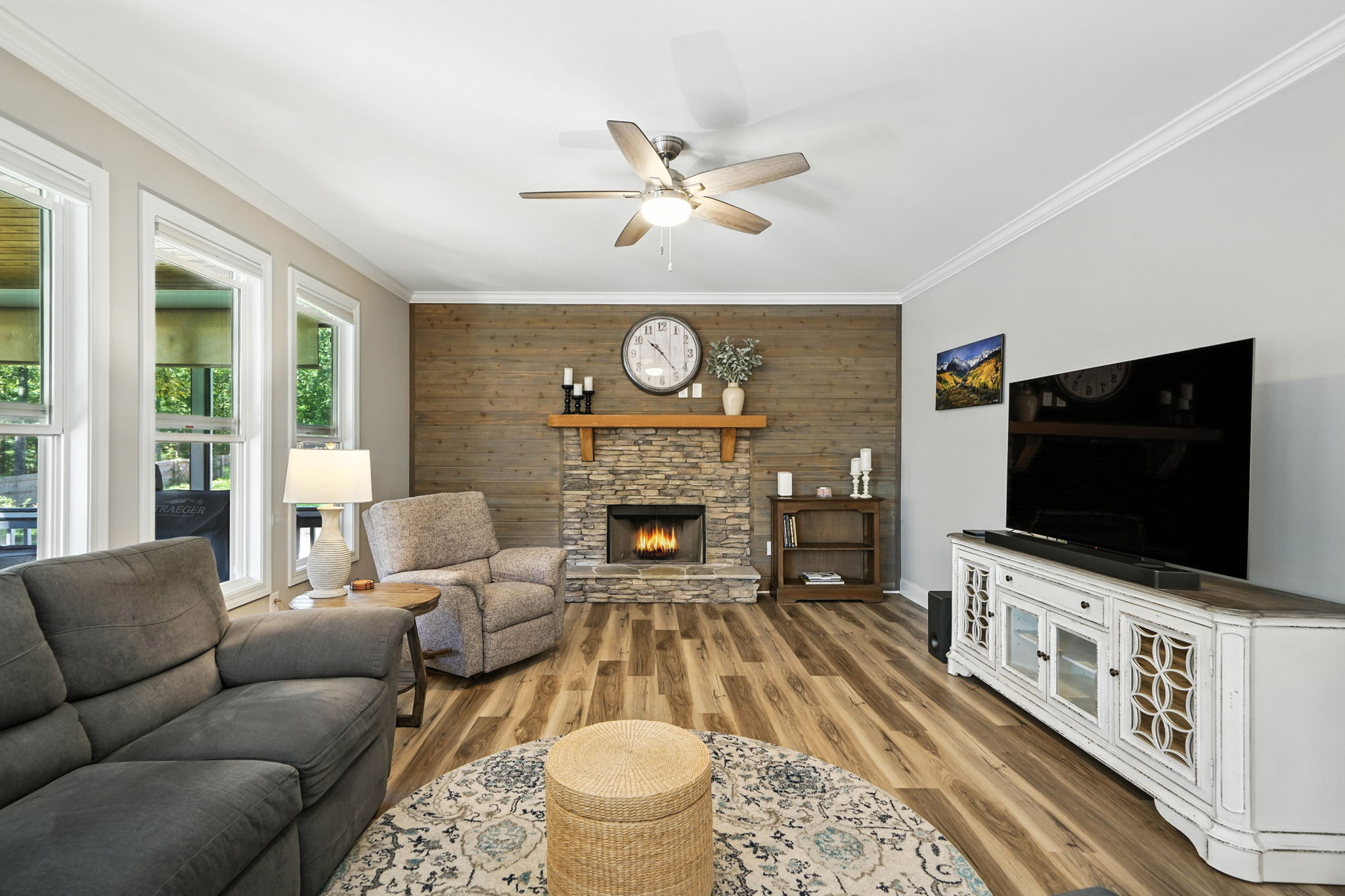 Stacked Stone Fireplace