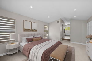 Upstairs primary room, virtually staged and decluttered