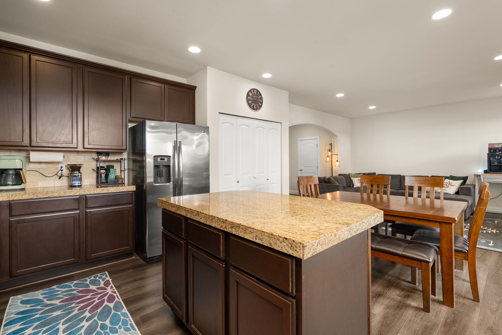 Large kitchen island adds valuable prep space and additional storage.